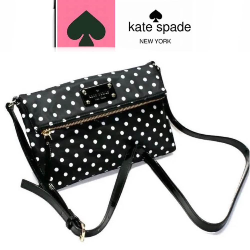 KATE SPADE♠️ York Aleah Polka Dot Crossbody Handbag Black/white size9x10 Ex cond